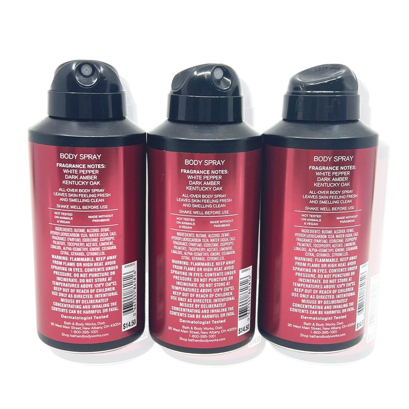 Bath & Body Works Bourbon Body Spray 3.7oz - pack of 3 - Men’s Collection Body Spray for Men