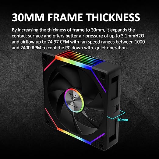 GAMDIAS ARGB Case Fan 120mm x1 & Reverse Blade x1, ARGB Motherboards Sync, Hassle-Free Cable Management with Cabless Daisy Chain Design, Quiet & 75CFM Airflow with 2400 RPM PWM RGB PC Fan, Aeolus P2