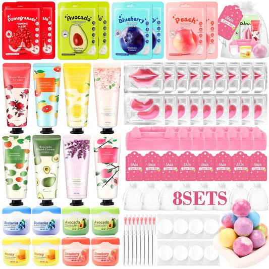 Ponhey 88 PCS Spa Party Supplies, Spa Party Favors Include Face Masks Skincare, Hand Cream, Lip Balm, Under Eye Patches, Lip Mask and Foot Bath Bombs, Spa Birthday Sleepover Party Supplies