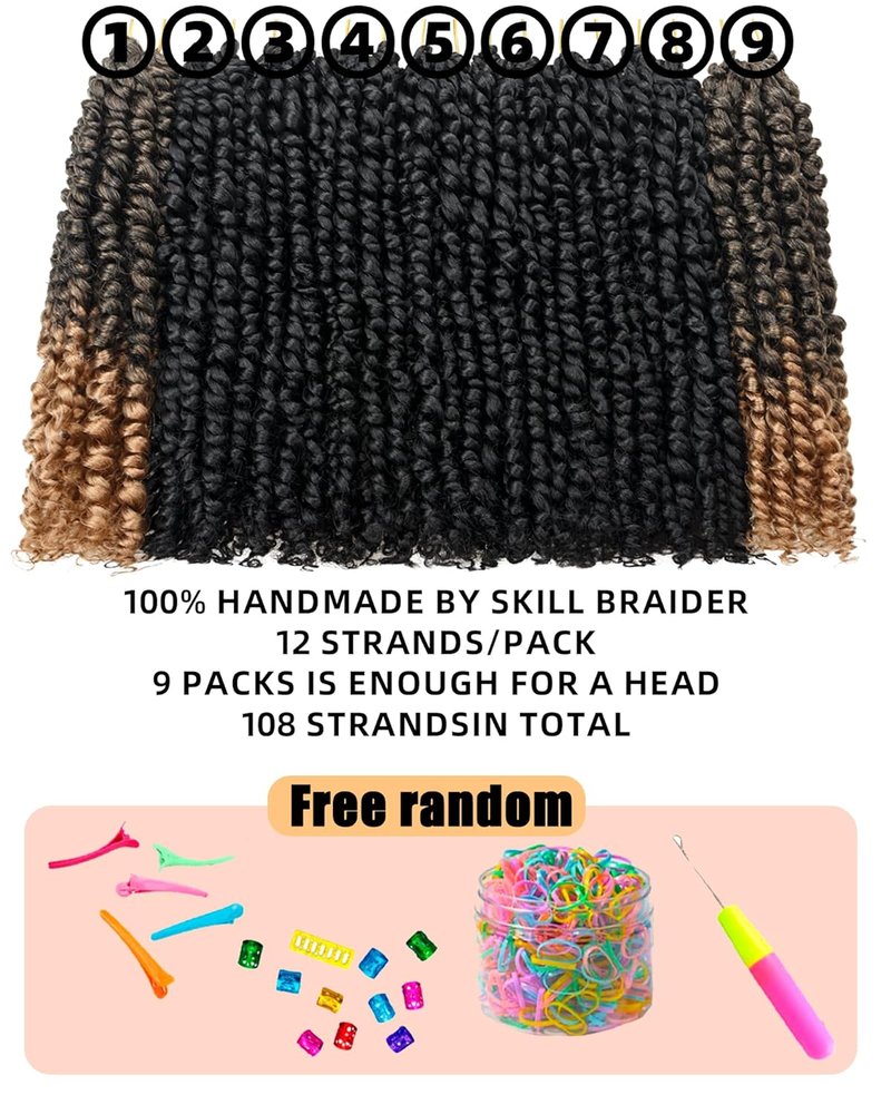 Passion Twist Crochet Hair - 10 Inches, 9 Packs, Super Soft & Bouncy Synthetic Extensions for Black Women | Mixed Color Combo (1B + T1B/27)