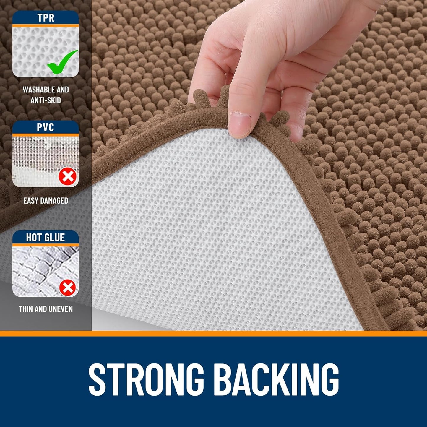 OLANLY Bathroom Runner Rugs - Extra Soft Chenille Bath Mats | Quick Dry, Machine Washable, 59x20 Mocha