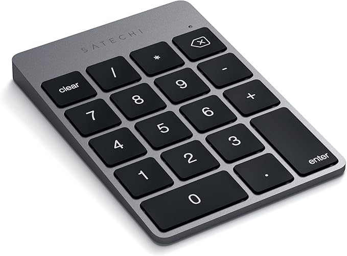 Satechi Slim Aluminum Bluetooth Keypad, Wireless Number Pad with 18 Keys, Micro USB Rechargeable Numpad, External Number Pad for MacBook Air/Pro/Neo, iPad Air/Pro, iMac, PC - Space Gray