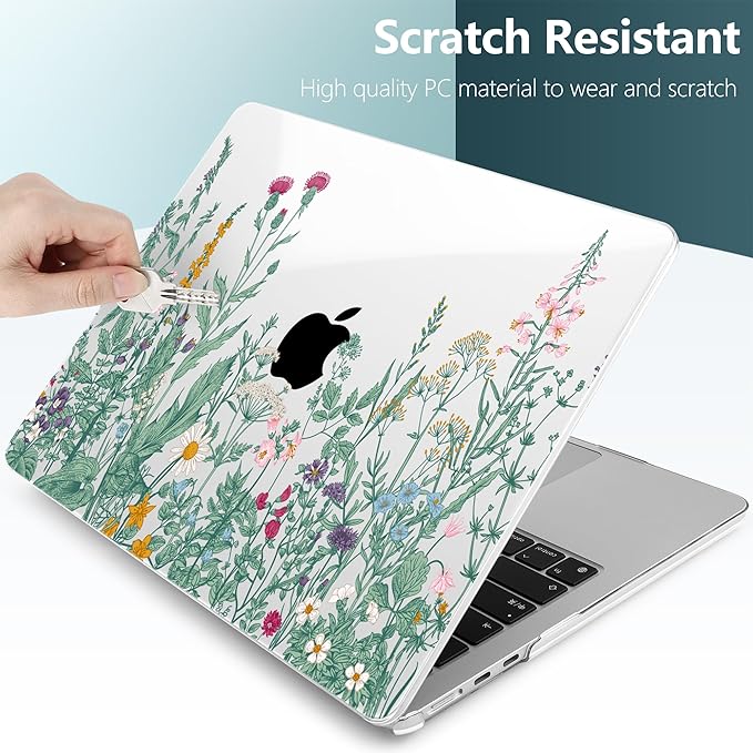 TWOLSKOO for MacBook Air 13 inch Case M5 2026 M4 2025 M3 M2 2024-2022 A3449 A3240 A3113 A2681, Plastic Hard Shell & Keyboard Cover & Screen Film for MacBook Air 13.6 inch Case, Botanical Illustration