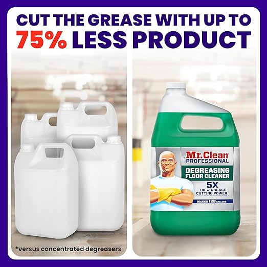 Mr. Clean PRO Degreasing Floor Cleaner, Bulk Liquid Concentrate for Removing Tough Grease and Oil Stains, Commercial Use, 1 gal (Case of 3)