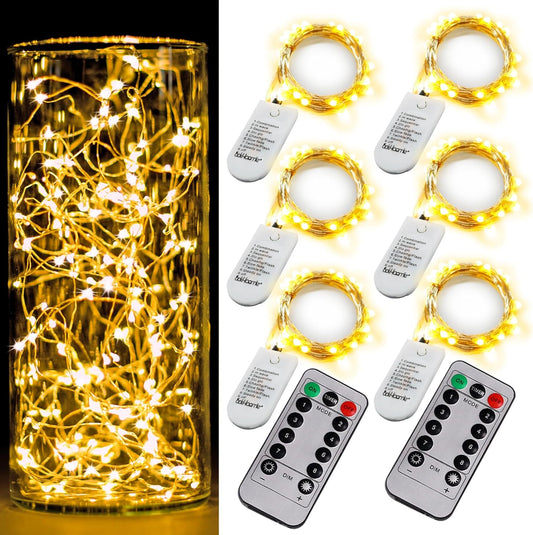 Skiennix 6 Pack Fairy Lights - Battery Operated Twinkle Lights with Timer | 20 LED Warm White, 6.5ft Silver Wire for Weddings & Parties