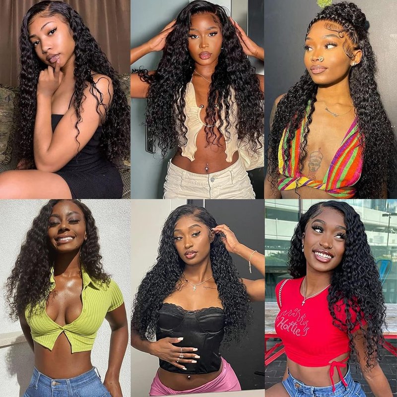 Human Hair Bundles Deep Wave 14 16 18 Inch Curly Bundle Human Hair 100% Unprocessed Brazilian Virgin Hair 3 Bundles for Women Wet and Wavy Hair Bundle Weave Extensions Natural Black