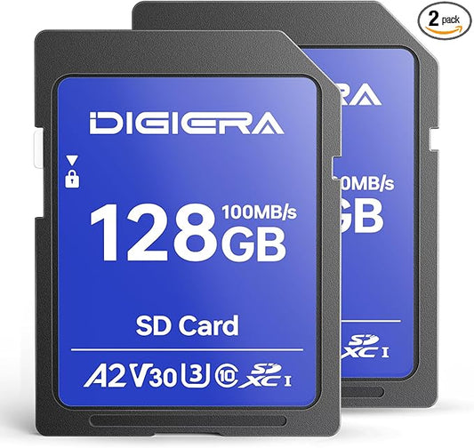 DIGIERA 128GB CS100 SDXC UHS-I Memory Card - up to 100MB/s, C10, U3, V30, 4K UHD, SD Card for Computers, Digital Cameras, Home Theatre Devices, Car Navigation Systems (2 Pack)