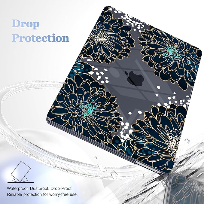 Lepeoac Case for MacBook Pro 13 inch Case M2 2022-2016 A2338 M1 A2251 A2289 A2159 A1989 A1708 A1706, Plastic Hard Shell + Keyboard Cover + Dust Plug, Luxury Floral