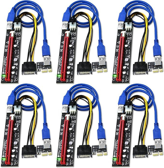 FebSmart GPU Riser for Ethereum Mining Rigs, PCIE Risers for ETH Mining Rigs, 6PCS Black