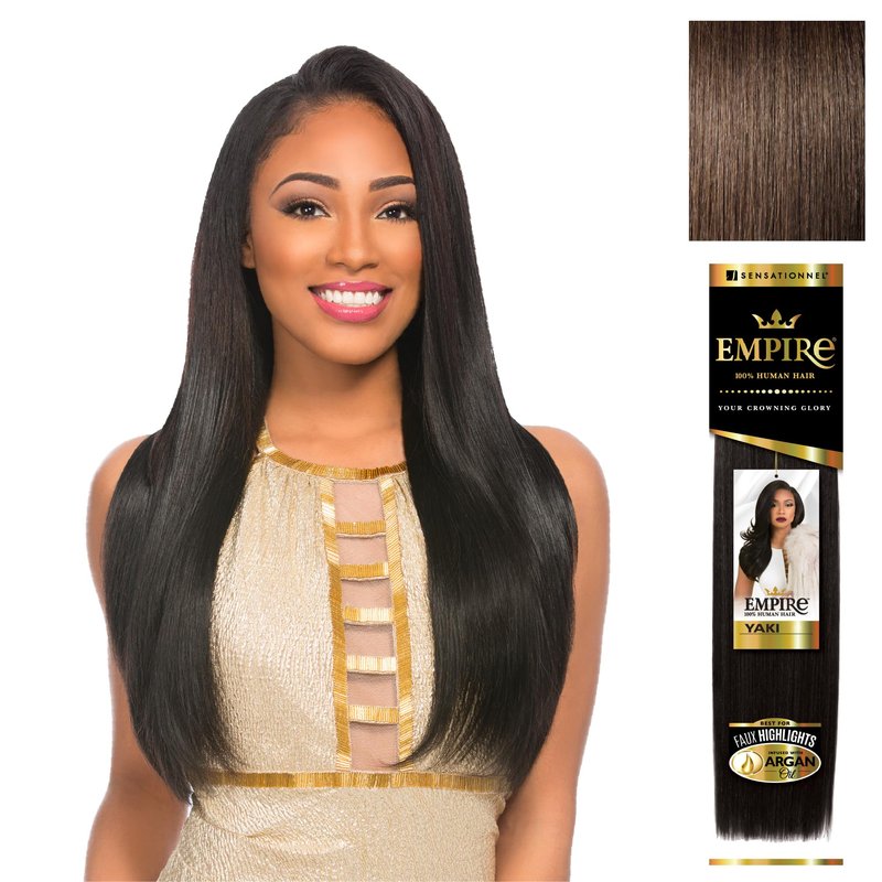 Sensationnel Empire yaki human hair - Tangle Free Weaving for Quick Weave and Sew in Styles for Faux Highlights and Fauxmiddlepart Leave Out - 1 Pack (12 inch, 4 MEDBROWN)