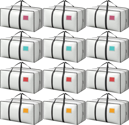 Skiennix 12 Pack Moving Bags - Extra Large 93L Heavy Duty Waterproof Storage Totes | Ideal for College Dorms & Home Organization