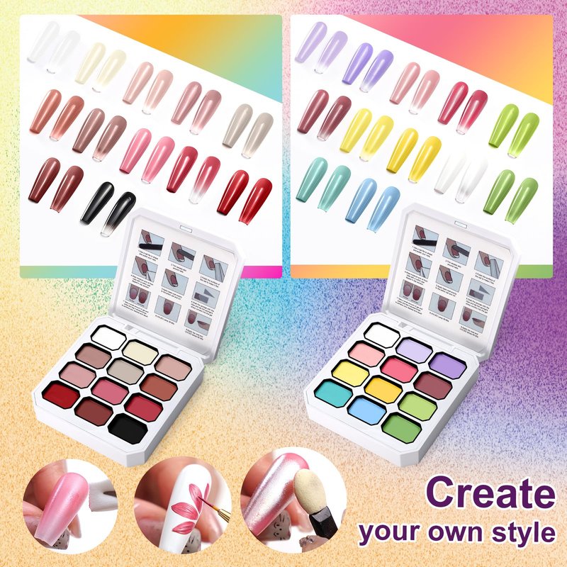 U-Shinein 24 Colors Gradient Nail Gel Palette Set, Hema ＆ TPO Free Bright Nude Almond Black White Ombre Gel Nail for Pigment Painting Pat Nails Gel Kit, Perfect with Salon Pro DIY Home Nail Art