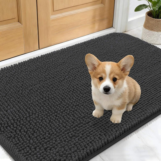 OLANLY Dog Door Mat - Absorbent Non-Slip Chenille for Muddy Paws | 24x16 Dark Grey Indoor Entryway Carpet
