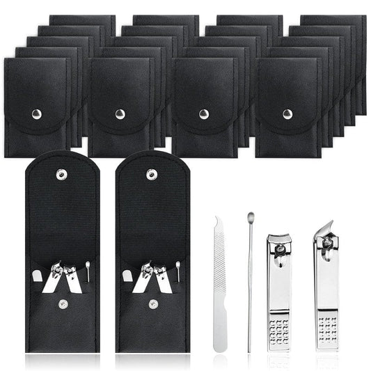 HAIFOTRVA 30 Sets Finger Nail Clipper Set Bulk,4 in 1 Black Adult Stainless Steel Travel Manicure Kit with Case Individually Wrapped Nail Clippers Bulk for Homeless,Hotel,Charity
