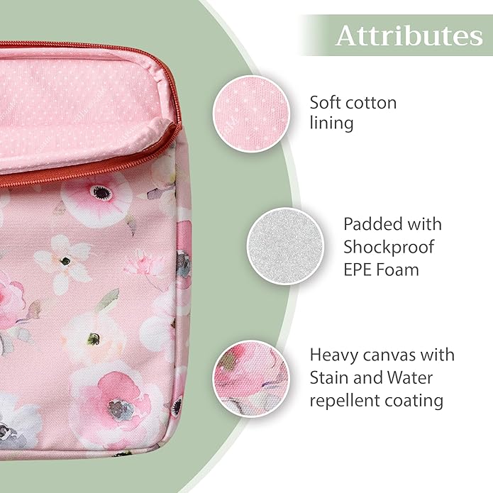 Maison d'Hermine Laptop Bag with Pocket Upto 15.5 inch Stain and Water Repellent Cotton Canvas Spring Summer (Romantic Poppy - Saumon)
