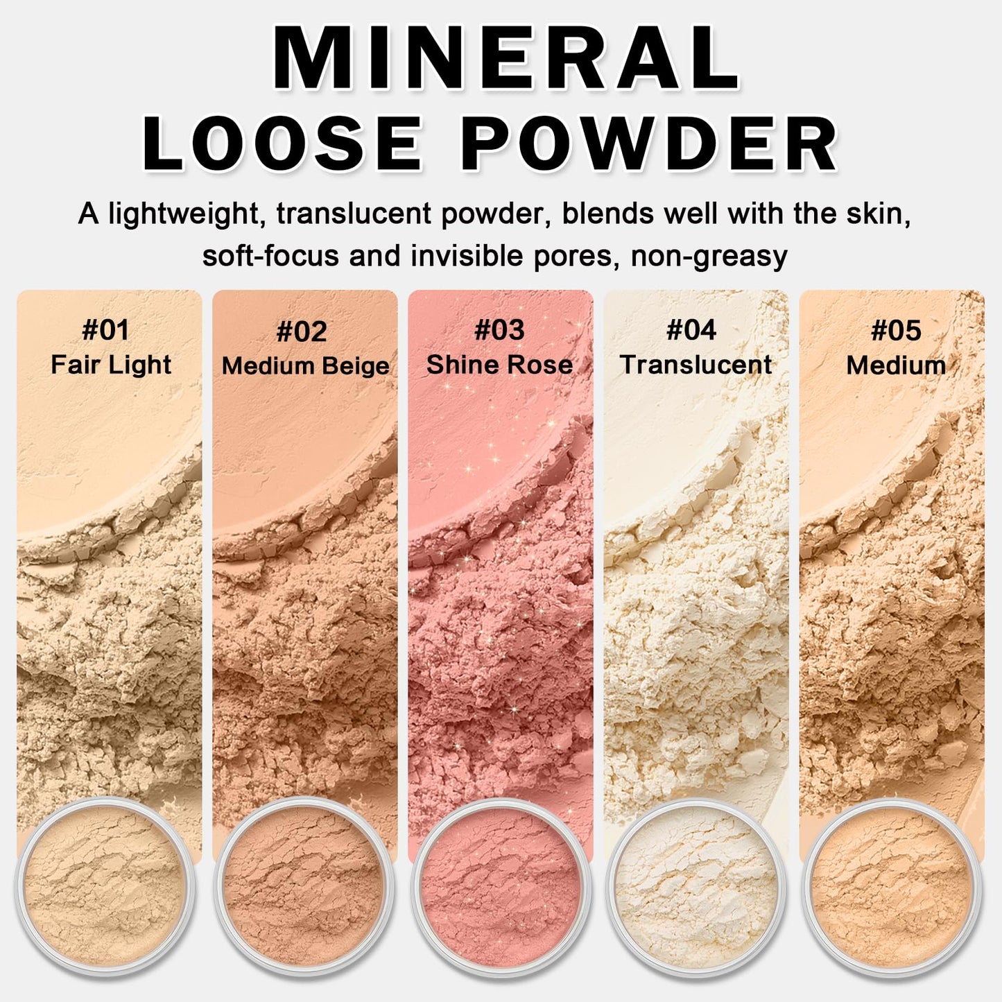 IONSGAKO Mineral Powder Foundation, Loose Setting Powder Mineral Foundation Makeup, Lightweight Buildable Coverage for Face Natural Base Makeup 0.35 oz(01 Fair Light)
