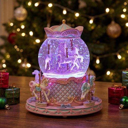 LOVE FOR YOU Musical Snow Globe - Colorful Unicorn Carousel with Lights | Perfect Gift for Girls, Women & Kids