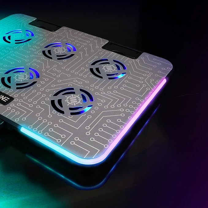 ENHANCE Gaming Voltaic 2 Laptop Cooling Stand - Laptop Cooling Pad with 6 Blue LED Fans, 7 Height Settings, RGB Lighting - Metal Top Cooler Pad with Phone Stand, 2 USB Ports for up to 17 inches