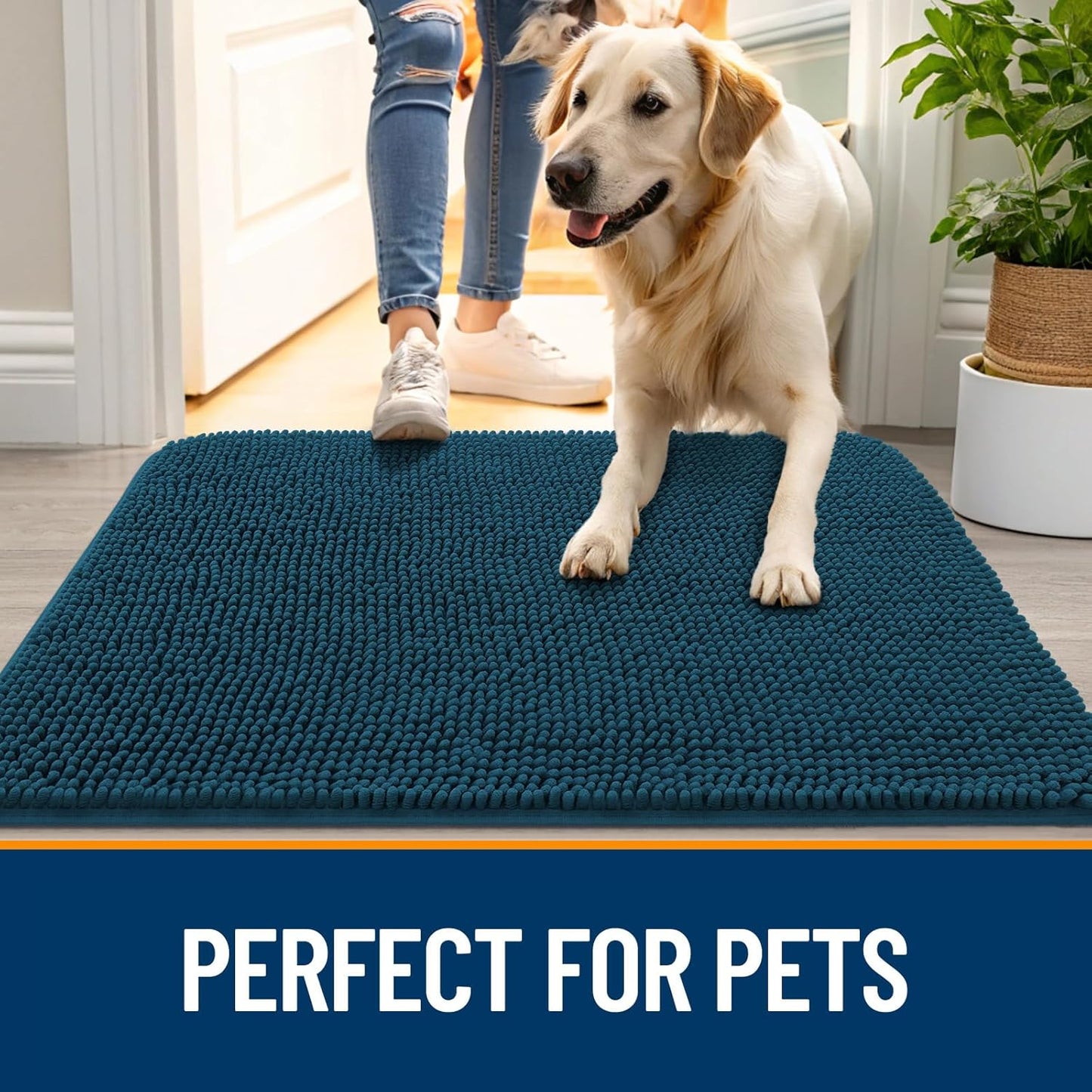 OLANLY Dog Door Mat - Absorbent Non-Slip Washable Doormat for Muddy Paws | 70x24, Atlantic Blue