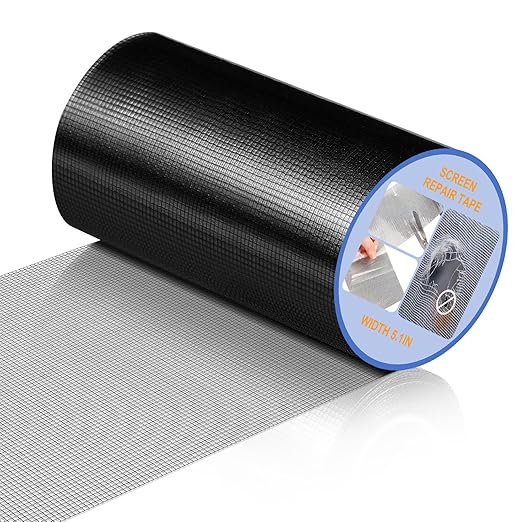 CroBlissful Extra Wide 5 inch x 20 ft Window Screen Tape Mesh Repair Strong Adhesive Waterproof Fiberglass Screen Repair Kit Patch for Window Door Tears Holes(Black)