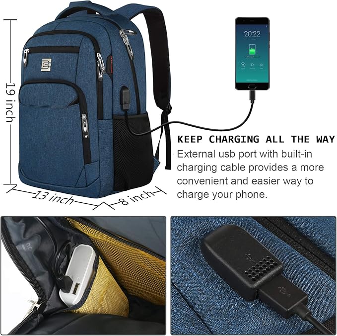 Volher Laptop Backpack,Business Travel Anti Theft Slim Durable Laptops Backpack,Water Resistant College Computer Bag for Women & Men Fits 15.6 Inch Laptop and Notebook - Blue