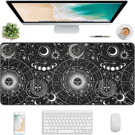Atufsuat Extended Gaming Mouse Pad, XXL Large Desk Pad 30 x 14 Inch, Big Computer Keyboard Mousepad, Waterproof Mouse Mat with Stitched Edges and Non-Slip Base for Women Office Gaming, Sun Moon