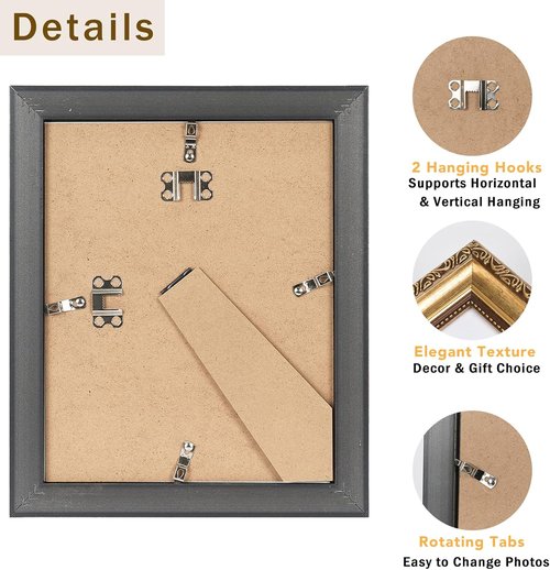 JCJMY Vintage Picture Frame - Elegant 8x10 Frame with 5x7 Mat | Shatter-Resistant Plexiglass, Gold Finish