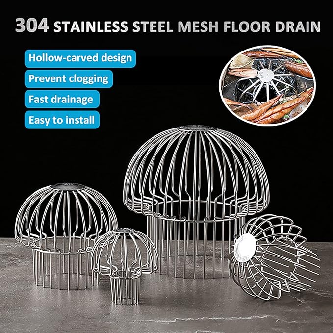 Gutter Guard 304 Stainless Steel Outdoor Roof Drain Anti-Blocking Line Cap, Mushroom Type Drainage Gutter Guard Filter, Gutter Cleaning Tool, for Stops Leaves Seeds and Other Debris,2in