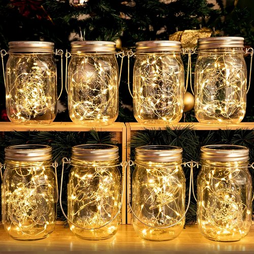 HXWEIYE Solar Mason Jar Lights - 30 LED Waterproof Fairy Lanterns with Jars & Hangers | Warm White for Outdoor Decor