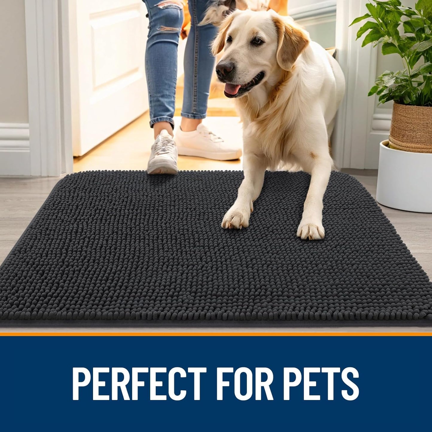 OLANLY Dog Door Mat - Absorbent Non-Slip Chenille for Muddy Paws | 24x16 Dark Grey Indoor Entryway Carpet