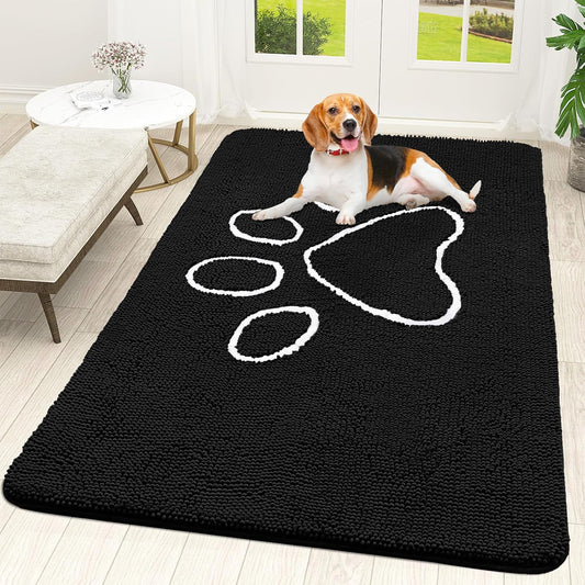 OLANLY Dog Door Mat - Absorbent Non-Slip Mud Mat for Dogs | Paw Print Design, 59x35, Quick Dry Black