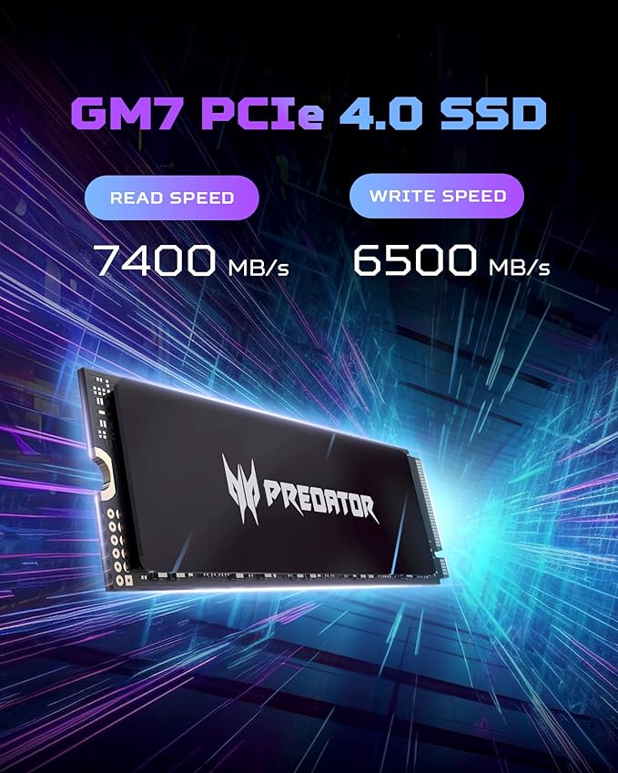 Acer Predator GM7 4TB SSD: M.2 2280 PCIe Gen 4 x4 NVMe 2.0, Read Speed Up to 7400 MB/s, Internal PC Solid State Drive for Laptop, Desktop and PS5 - BL.9BWWR.120