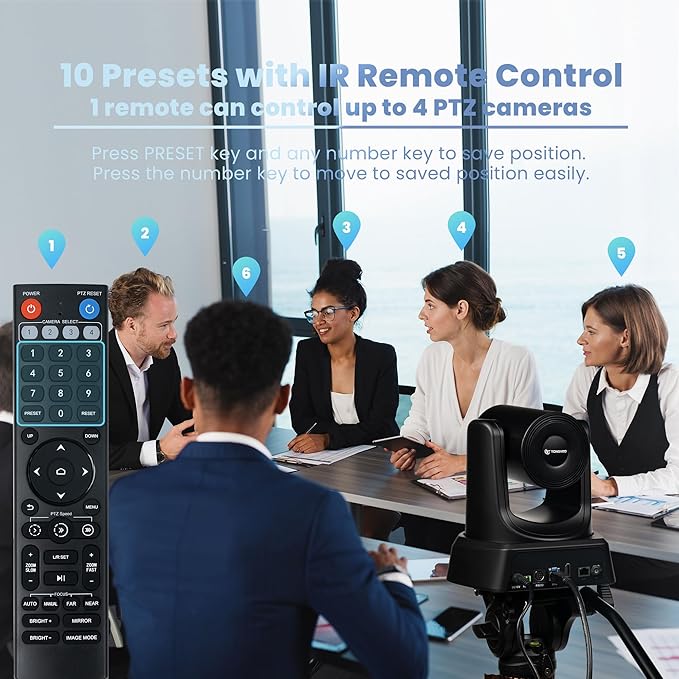TONGVEO PTZ Camera AI Auto-Tracking 20X Optical Zoom HDMI IP Live Streaming SDI USB3.0 1080P 60fps PoE Supports for Church Services Worship Education Video Conference with OBS vMix Zoom and More