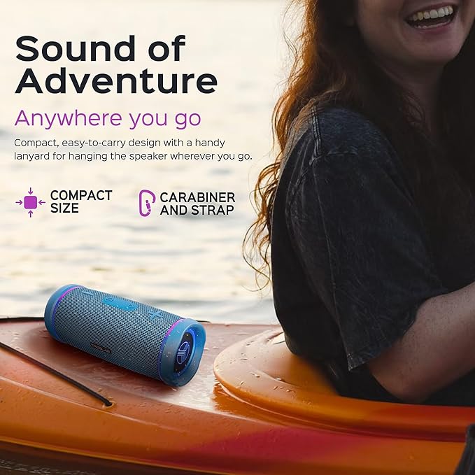 TREBLAB HD77 – Waterproof Bluetooth Speaker, 30W Loud 360° Sound, Deep Bass, IPX7, TWS Pairing, RGB Lights, 20H Battery, Portable Wireless Speaker for Outdoor, Beach, Camping, Party, Travel