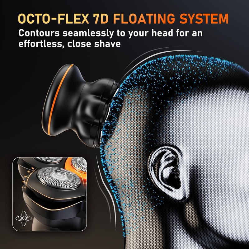 MAXGROOM 7D Head Shavers for Bald Men – Waterproof Electric Razor with Flexible Blades, Close Shave, Cordless Rechargeable & Long Battery Life, LED Display, Wet/Dry Use, Ideal Gift for Dad Husband