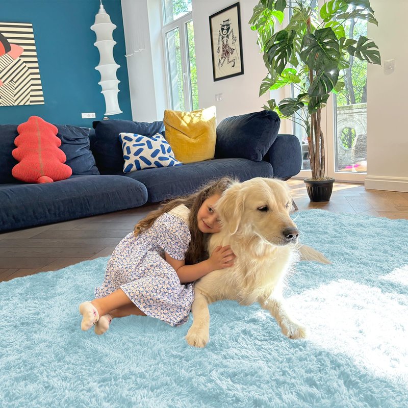 OLANLY 2x8 Machine Washable Runner Rugs for Hallway, Soft Fluffy Shaggy Bedside Rugs for Bedroom, Living Room, Indoor Floor Carpet for Kids Girls and Boys, Home Decor Aesthetic, Light Blue