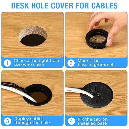 Desk Grommet 2-3/8" (60 mm), Desk Hole Cover for Cables White, Cable Grommet ABS Plastic, Desk Hole Grommet for Office and Home Table Cable, Detachable & Flexible Cable Cord Organizer-4 Pcs