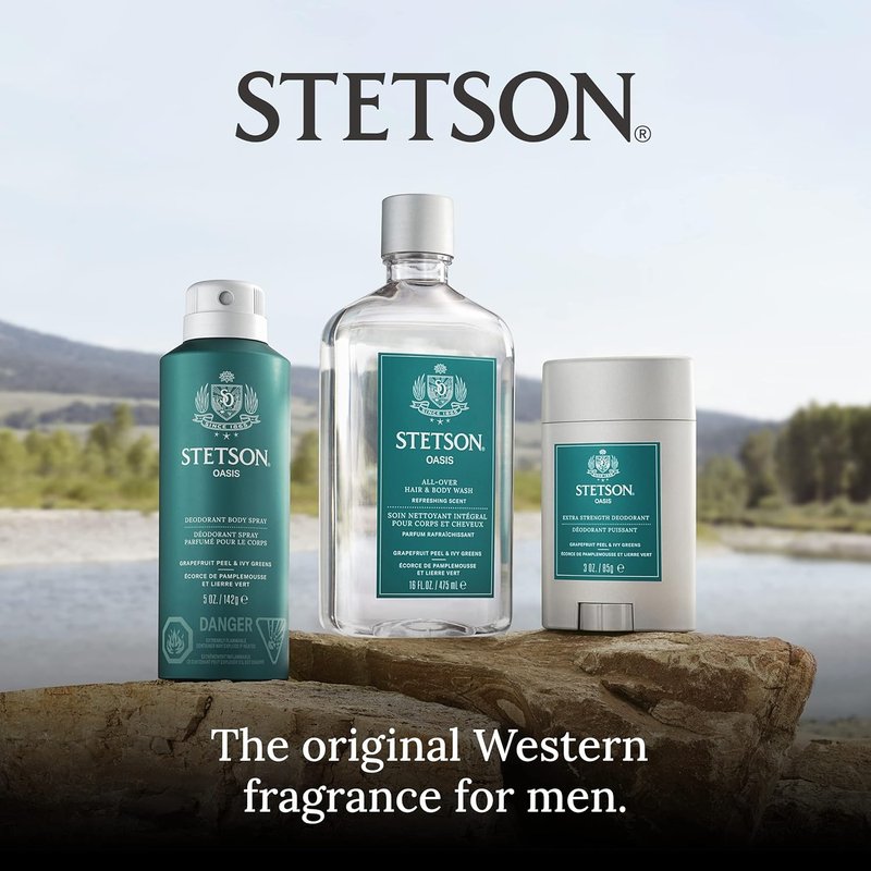 Stetson All Day Body Spray for Men - Refreshing Grooming Essential | 5 oz - 3 Pack - Oasis Scent