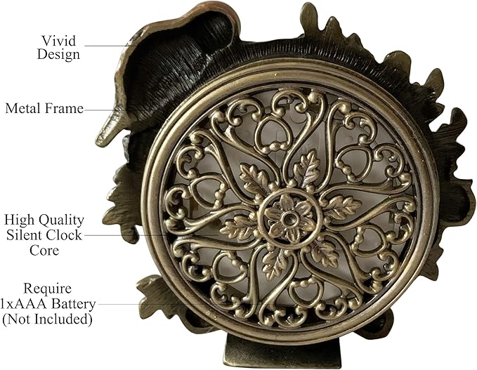 Pewery Decorative Mini Table Clock, Vintage Metal Silent Analog Quartz Battery Operated Table Top Clock for Living Room Decor Shelf