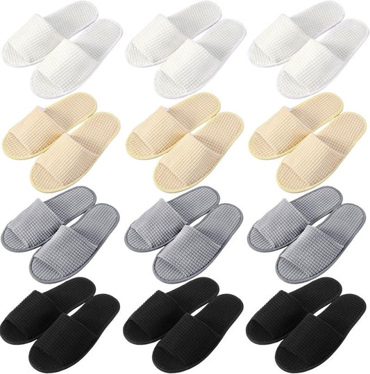 Disposable Spa Slippers - Open Toe Fleece Sandals for Guests | 12 Pairs for Hotels, Weddings & Home Use