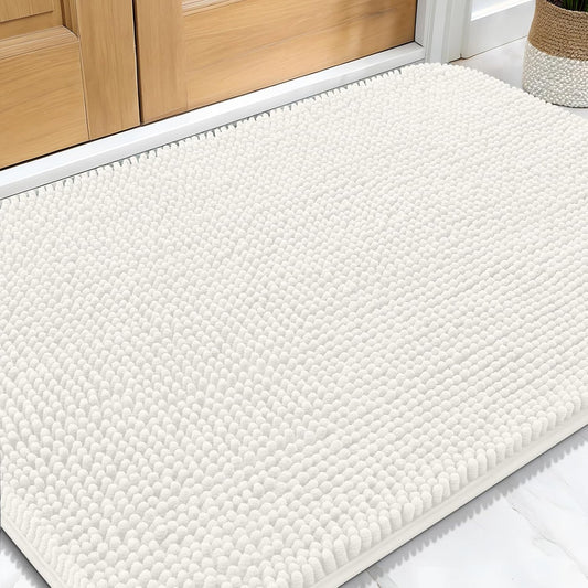 OLANLY Dog Door Mat - Absorbent Non-Slip Chenille Mat for Muddy Paws | 30x20 Inches, Ivory Color