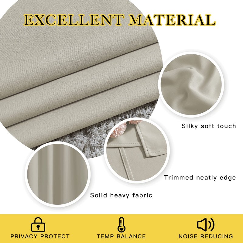 NICETOWN Blackout Natural Curtains & Drapes for Living Room - Thermal Insulated Solid Grommet Sound Reducing Energy Saving Privacy Window Treatments for Bedroom, 2 Panels, W37 x L84