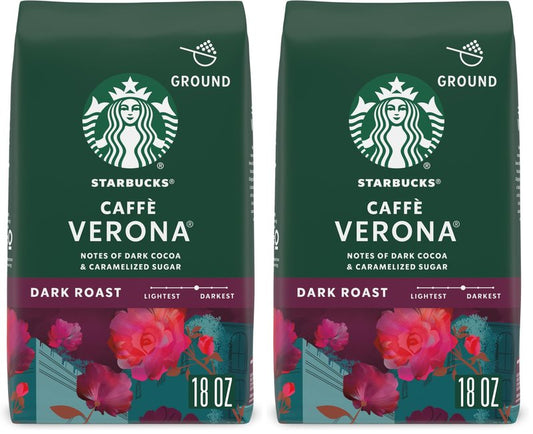 Starbucks Ground Coffee,Dark Roast Hot or Iced Coffee,Caffè Verona,18 oz,(Pack of 2)