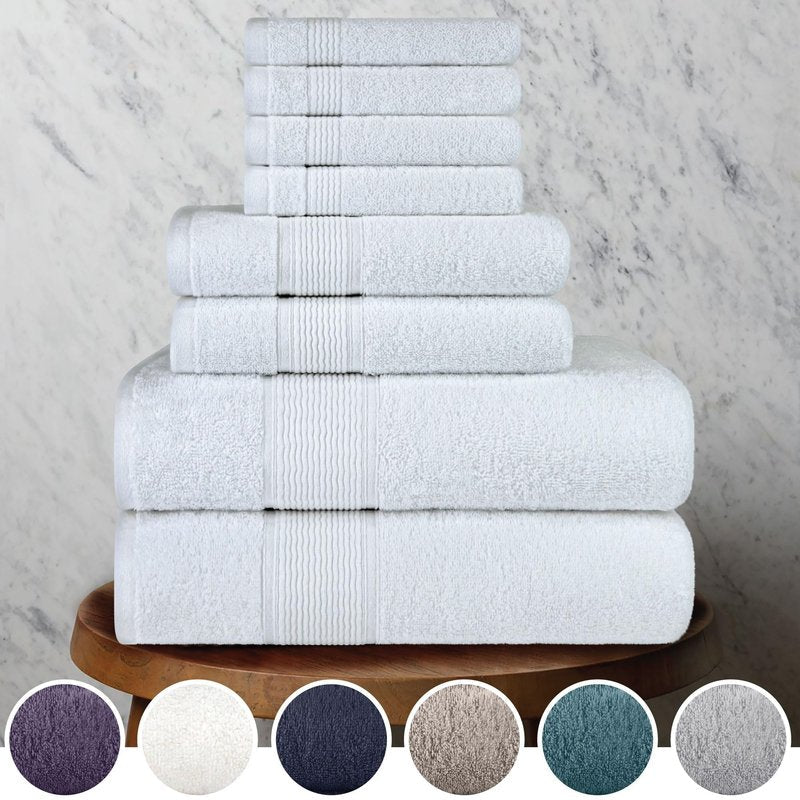 DecorRack 8 Piece Towel Set, Cotton, Highly Absorbent, Super Soft, Quick Dry, 4 Washcloths (13"x13"), 2 Bath Towels (27"x54"), and 2 Hand Towels (16"x28"), White (Set of 8)