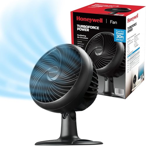 Honeywell Turbo Force Oscillating Table Fan - 3-Speed Air Circulator for Bedroom, Black, HT-906