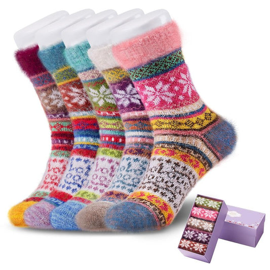 ICEIVY 5 Pair Fuzzy Cozy Fluffy Socks for Women, Warm Comfy Soft Casual Home Sleep Winter Wool Socks, Gifts for Women