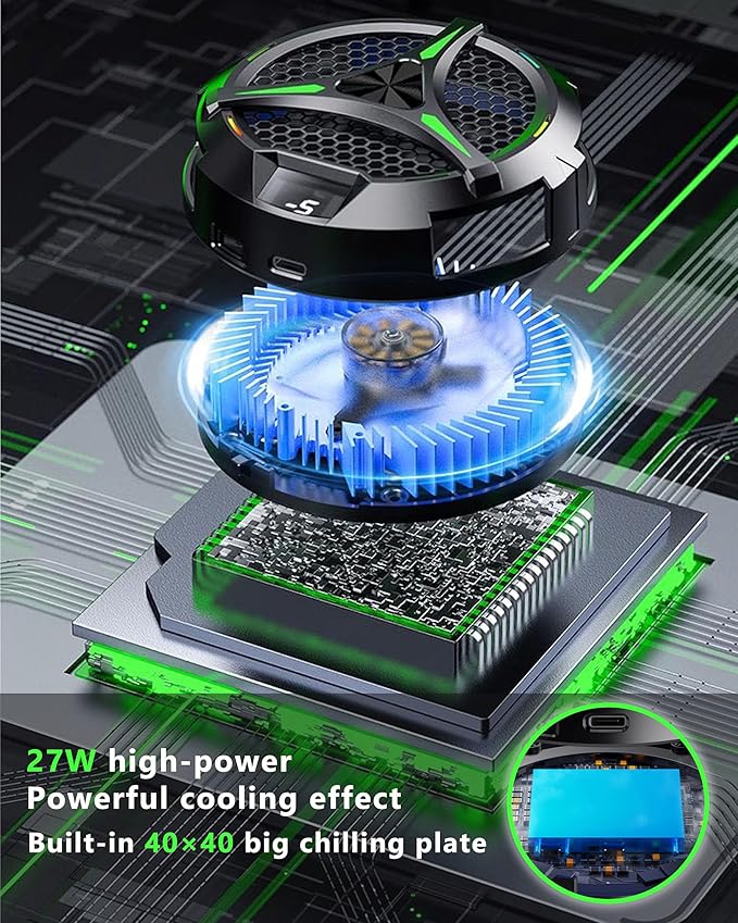 ACEDAYS Magnetic Cooler for iPad,Tablet Cooler for ipad/Surface pro/Samsung Tab,Universal Radiator with Temperature Display for Mobile Gaming,Tiktok Live Streaming(Including Tablet Stand Holder)