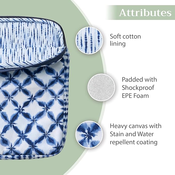 Maison d'Hermine Laptop Bag with Pocket Upto 13.5 inch Stain and Water Repellent Cotton Canvas Spring Summer (Shibori)