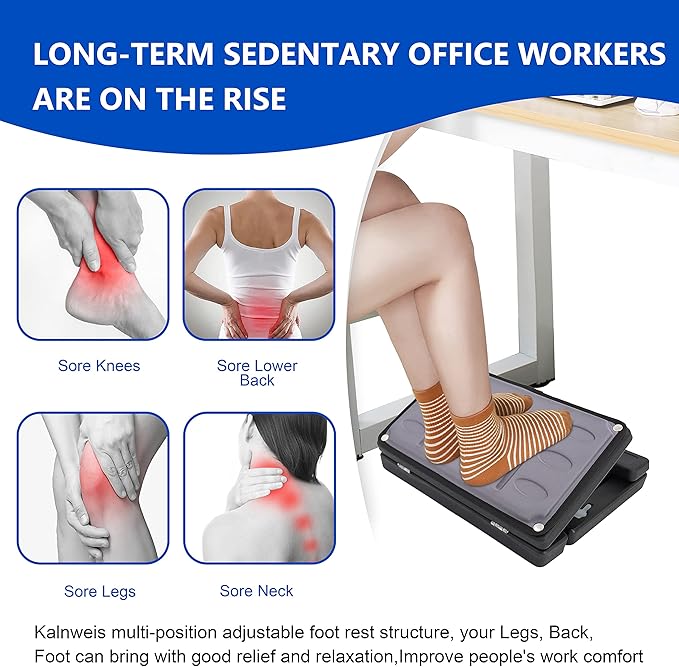 Kalnweis Under Desk Footrest - Detachable Memory Foam Cushion & Massage Roller, Tool-Free Height & Angle Adjustable Foot Stool, Ergonomic Leg Rest for Office, Home & Gaming Comfort, (Gray Plus)