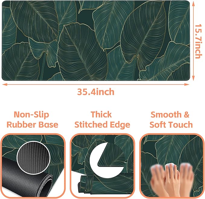 NIYLYNSYN Mouse Pad Large Monstera Line Art Non-Slip Gaming Desk Mat with Stitched Edge Laptop Keyboard Desk Pad for Work Home Gaming (35.4 x 15.7 Inches)